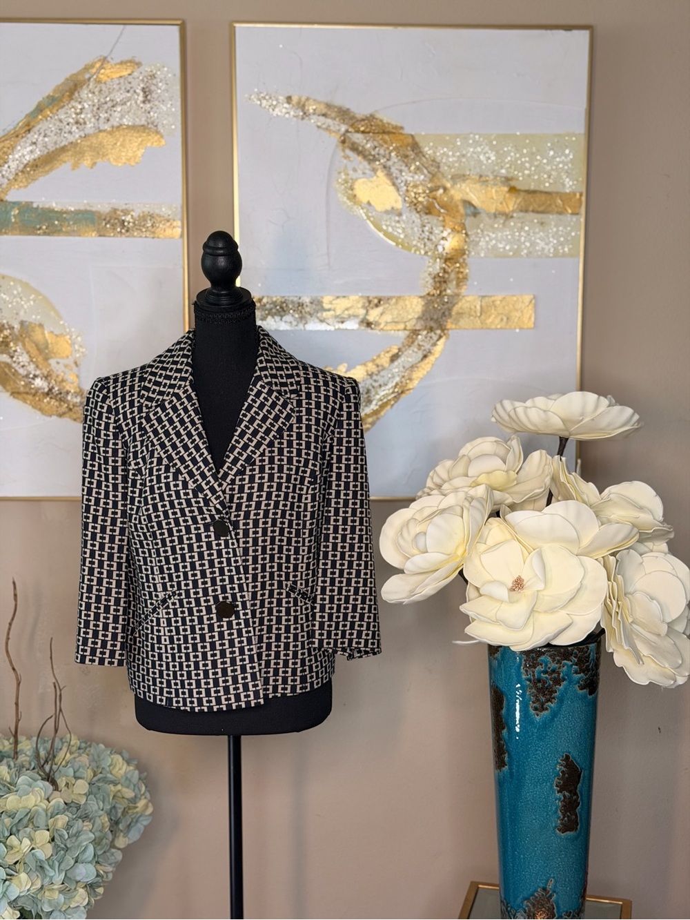 Loft Womens Black & White Patterned Blazer Jacket